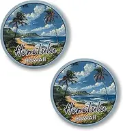 [No Thorns Media] Honolulu Hawaii 2 Pack Pinback Buttons 2.25" Fun Pins for Clothes, Backpacks, Hats, and Jackets - Cartoon, Retro, and Punk Style Lapel Badges, Slogans, and Party Pins ID45000, Metal, no gemstone