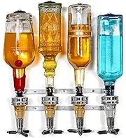 Wyndham Bar Tools House 4-Bottle Liquor Dispenser, 13" x 13-3/4", Silver