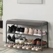 Shoe Rack Bench,3 Tiers Shoe Storage Organizer,Upholstered Fabric Entryway