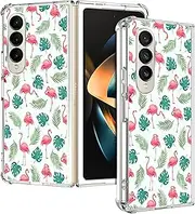 [GlamCase] Clear Case for Samsung Galaxy Z Fold 4 5G, Galaxy Z Fold 4 Clear Case - Flamingo Tropical Leaf Pattern Design Printed Clear Shockproof Protective Designer Back Case for Samsung Z Fold 4