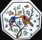 Nature Art Coffee Table Top with Inlay Work White Marble Corner Table for Decor