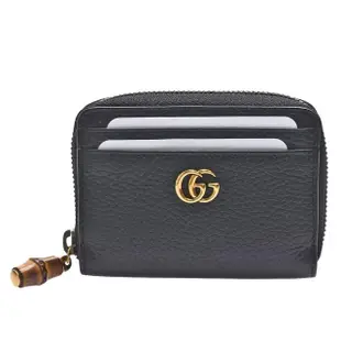 【GUCCI 古馳】經典GG Marmont BAMBOO系列牛皮拉鍊零錢包(黑色739500-AABXM-1000)