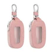 2Pcs Universal Premium Car Key Fob Case Genuine Leather Key Protector Cover Pink