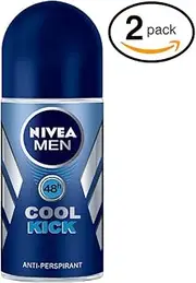 (Pack of 2 Bottles) Nivea COOL KICK Men's Roll-On Antiperspirant & Deodorant. 48-Hour Protection Against Underarm Wetness. (Pack of 2 Bottles, 1.7oz / 50ml Each Bottle)