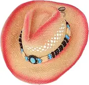 [WATIIFUFU] Versatile Straw Sun Hat Women's Men's Cowboy Hat Wide Brim for Beach Outing and Sun Pink