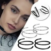 (4) Black Silver Double Hoop Ring For Piercing Nose Lip Spiral Twist Jewelry