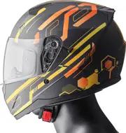 GMS-Moto Hexago Graphic, full face helmet , color: Matt Black/Yellow/Orange , size: M