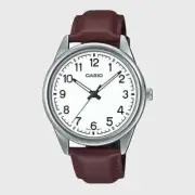 CASIO Men's Quartz Watch MTP-V005L-7B4 | Brown Leather Band, White Dial, Water R