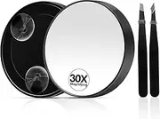 MIYADIVA 30X Magnifying Mirror, Magnifying Mirror Suction Cup, Travel Makeup Mirror with Precise Tweezers, Compact Mirror for The Removal of Female Facial Hair, 3.5 Inches (Black)