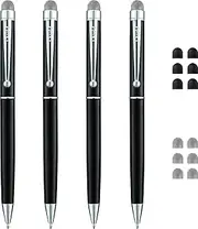 [ChaoQ] Stylus Pens, 2 Pcs Mesh Fiber Tip Stylus & Ballpoint Pen (Black Ink) for Universal Touchscreen Devices, Tablets, iPad, iPhone 7, 7 Plus, iPod, Samsung + 6 Replacement Mesh Fiber Tips - Black