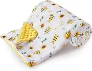 DaysU Silky Micro Soft Plush Baby Blankets Unisex with Print Animal Pattern and Soothing Raised Dots, Double Layer Bed Throws for Baby Crib, Bee, Yellow, 30x40 Inches