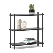 3 Tier Low Bookshelf Case in Black Oak Wood Contemporary Scandinavian Design