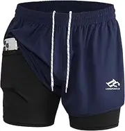 [LORSPORTCH] Men's 2-in-1 Running Shorts Men's Fitness Shorts Outdoor Marathon Training Shorts with Built-in Pockets