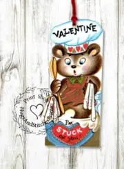 Hang Tags RETRO I'M STUCK ON YOU BEAR BAKING VALENTINE TAGS #569 Gift Tags