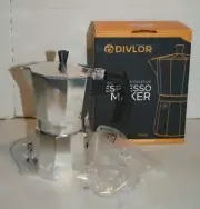 Divlor Aluminum Stovetop 6 Cups Espresso Maker - Curved Handle