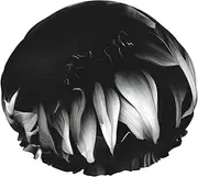 Black And White Sunflowers Print Various Activities Shower Cap Reusable Soft And Lightweight Bath Hair Cap Long Hair