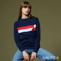 在飛比找momo購物網優惠-【NAUTICA】女裝 跳色條紋大學T(藍)