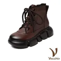 在飛比找森森購物網優惠-【VECCHIO】短靴 厚底短靴/真皮頭層牛皮復古5孔綁帶厚