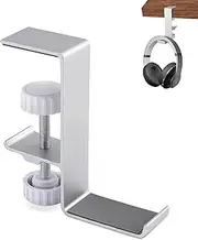 Gosknor Under Desk Headphone Holder, Aluminum Alloy Headphone Stand Hanger Holder Universal Fit Gaming Headset Stand Desk Headphone Hanger for Storage(Silver)