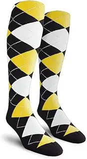 [Golf Knickers] Colorful Knee High Argyle Cotton Socks For Men Women and Youth - NNNN: Black/Yellow/White - Youth