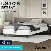 ALFORDSON Bed Frame King Single Mattress Base Foundation White Leather BASEL