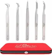 Dillore Lash Tweezers - Premium Professional Precision Stainless Steel, Set Of 5