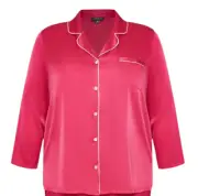 Ladies plus size 22 HOT PINK Autograph Satin button up long arm pj top only NEW