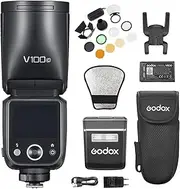 GODOX V100 2.4G Wireless Camera Flash, Round Head, TTL Speedlite Integrated Flash, 100W Power, Touch Control Display, Built-in LED Modeling Lamp for Canon