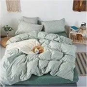 Brown Checkered Duvet Cover Set with Pillowcases 220x240cm 3Pcs Cotton Queen/King Size Bedding Hypoallergenic(C-4,King)