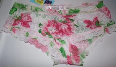 HANKY PANKY Size Large/7 BoyShort Panty/Brief Sheer Stretch Lace White Red/Flor