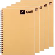 Quill Hard Cover Spiral Notebook 160 Page A4 7mm Lined 70gsm Natural 5 Pack