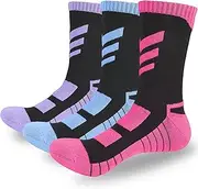 [KOOOGEAR] Womens Ladies Winter Thermal Walking Hiking Socks Anti Blister Cushioned Cotton Crew Sports Socks Womens 4-7 Outdoor Colourful Grey Running Athletic Work Boot Socks 3 Pairs