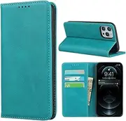 Cavor for iPhone 12 Case, iPhone12 Pro Case Cowhide Pattern PU Leather Book Wallet Magnetic Kickstand Flip Cover Phone Cases with Card Slots(6.1") -Sky Blue