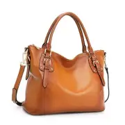 Women's Genuine Leather Handbags Shoulder Tote Organizer Top X-Large Sorrel