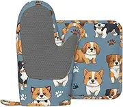 CSIVKEJ Cute Dog Print Oven Mitts and Pot Holders Set of 2 Silicone Heat Resistant Oven Mitten Potholders Kitchen Decor