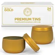 Gold Candle Tins 4 oz with Lids - 24-Pack of Bulk Candle jars for making Cand...