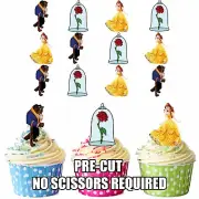 PRECUT Disney Princess Belle Beast 12 Edible Cupcake Toppers Party Decorations