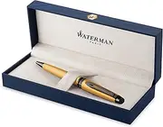 [WATERMAN] Expert Ballpoint Pen | Metallic Gold Lacquer with Ruthenium Trim | Medium Point | Blue Ink | With Gift Box