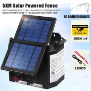 5km Solar Electric Fence Energiser Energizer Charger 0.15J Farm Pet Animal