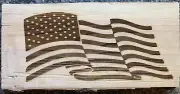 Laser Engraved Wavy American Flag On Live Edge Elm Slab - Customizable,18”x8x2.5