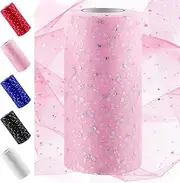 [Swpeet] 6 Inch by 50 Yards Pink Glitter Tulle Fabric Roll, Fabric Spool Sparkling Tulle Ribbon, Netting Polyester Spool for DIY Birthday Party Wedding Decorations Christmas Craft Supplies