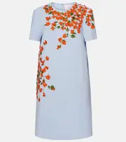[Carolina Herrera] Carolina Herrera Floral-appliqué crêpe shift dress AU 4 blue