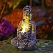 Buddha Statue for Home and Outdoor Decor, Solar Powered Flickering LED Garden Light, Zen Meditation, Spiritual Room Decor (Zen Buddha)
