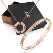 Boxed Roman numeral Necklace and Bangle Set in Rose Gold