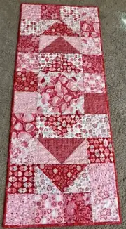Handmade Quilted Table Runner/Topper ~ 16 x 39 1/2"~ Pink, Red~ Valentines Day