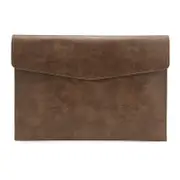 13.3 Inch Litchi Pattern Leather Laptop Sleeve - Dark Brown