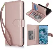 Procarcasa for Google Pixel 8 Pro 5G Wallet Case,for Pixel 8 Pro Case[7 Card Holders][Wrist Strap] PU Leather Wallet Shockproof Stand Kickstand Magnetic Clourse Phone Cover-Rose Gold