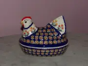 Polish Pottery Chicken Box! UNIKAT Signature Lucy Pattern!