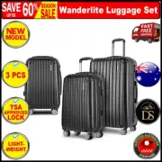 Wanderlite 3pcs Luggage Set Travel Suitcase Storage Organiser TSA lock Black