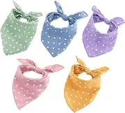 CHOIEO 5-Piece Dog Bandanas, Washable Cotton Polka Dots, Reversible, Suitable for Small to Medium Dogs & Cats (Pink+Blue+Yellow+Purple+Green, 17.7 Inches)